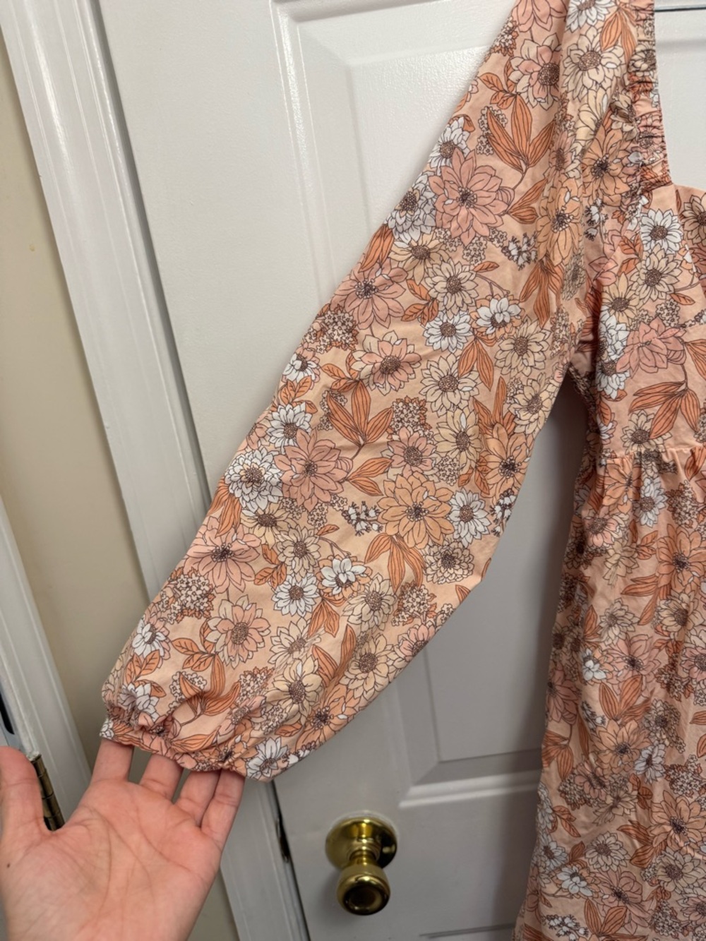 J.Crew Square Neck Long Sleeve Light Pink Floral Mini Dress M Pockets Spring - Picture 3 of 6